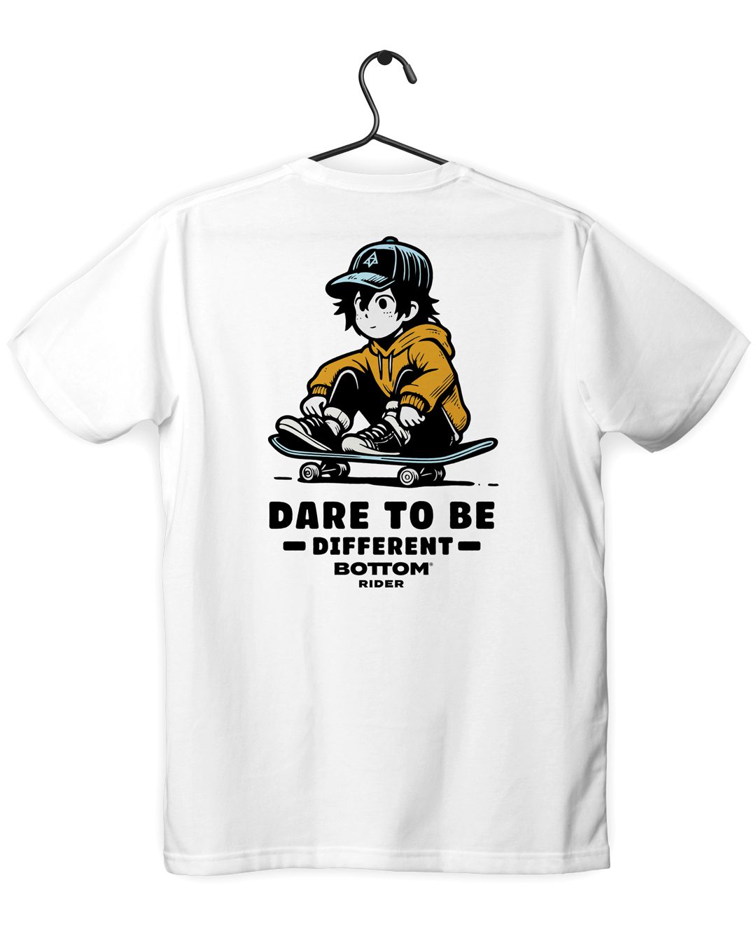 bottom rider dare to be different tshirt white back print - Dare to Be Different T-Shirt – Stand Out & Skate On