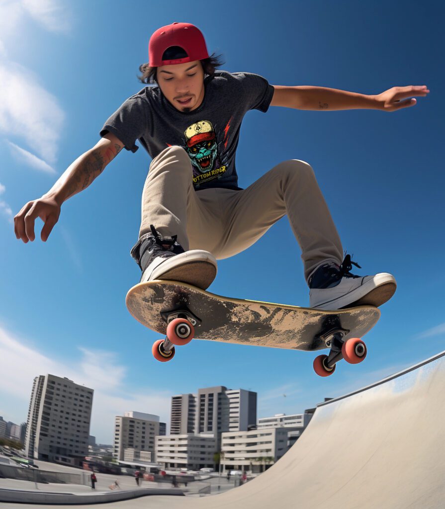 Skateboarder doing a trick on a skatepark ramp. Extreme sport, adrenaline, active leisure. Generative AI - Off the Leash T-Shirt