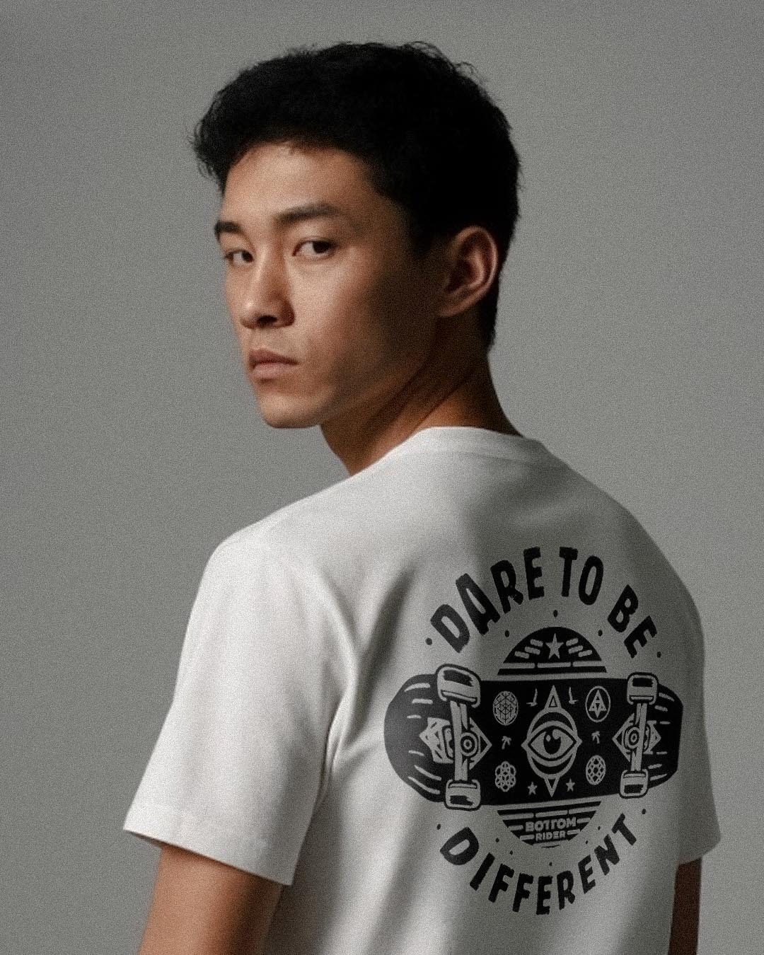 model bottom rider break the rules tshirt white back print