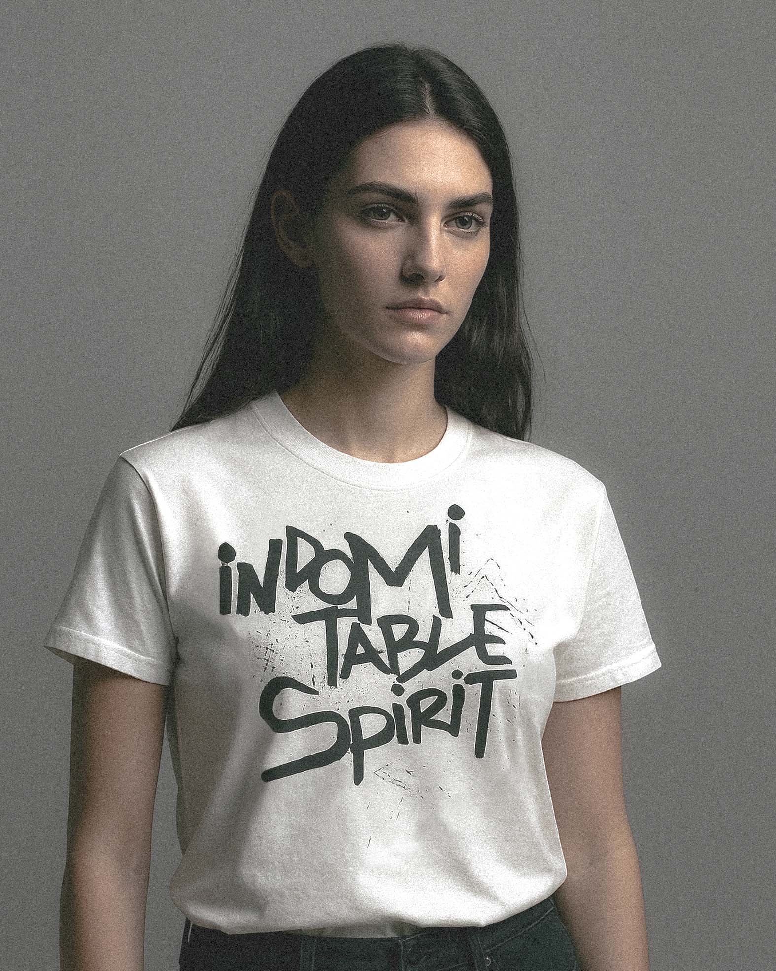 modelo Indomitable Spirit Skate Tee – Bold Typography Meets Raw Street Energy